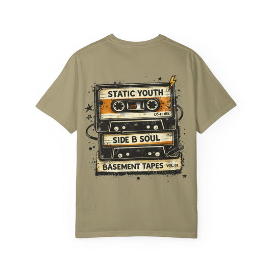 Basement Tapes Retro Cassette T-Shirt — "Static Youth / Side B Soul" - Creations by Chris and Carlos