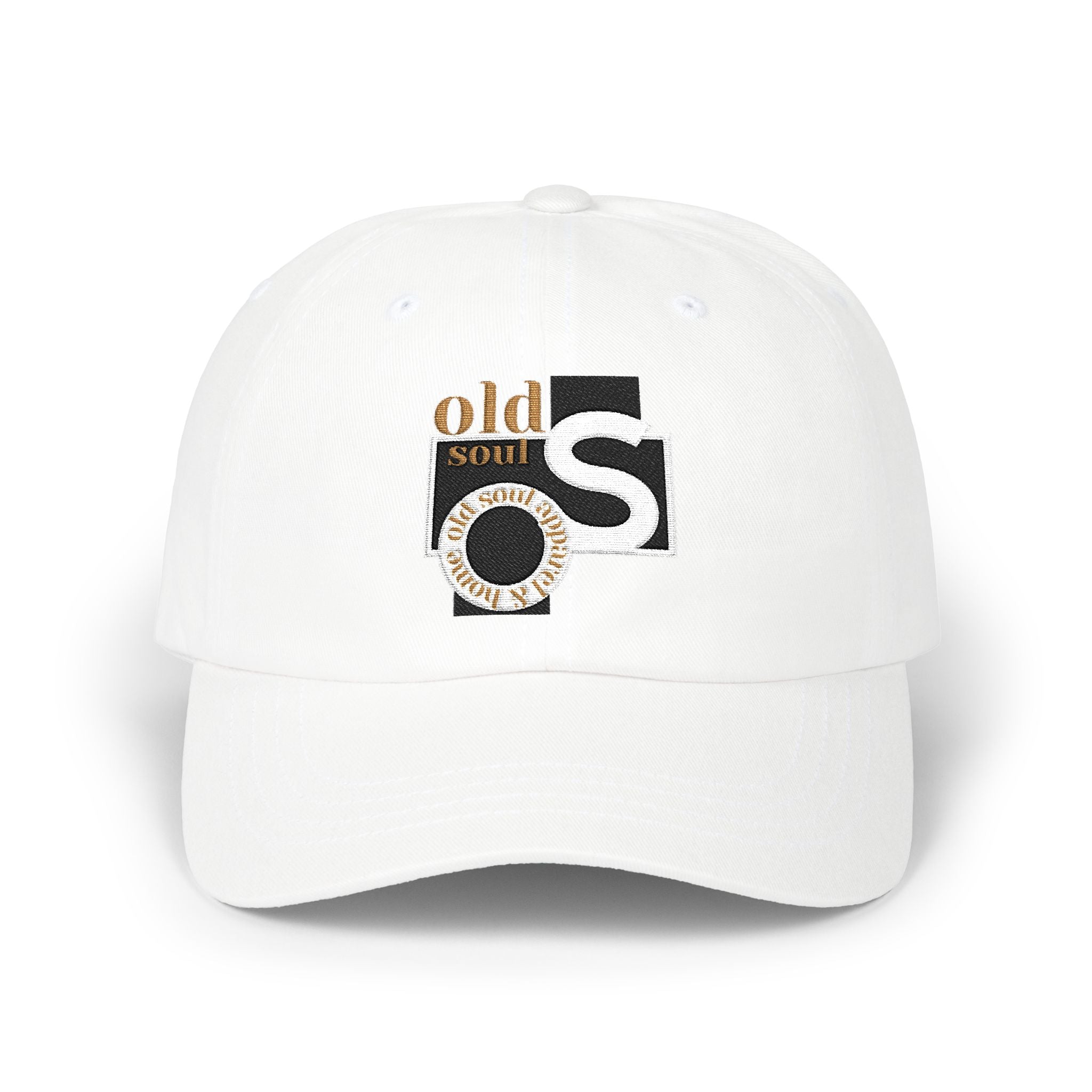 Classic Dad Cap – 'Old Soul' Retro Block Logo Embroidered Baseball Hat - Creations by Chris and Carlos