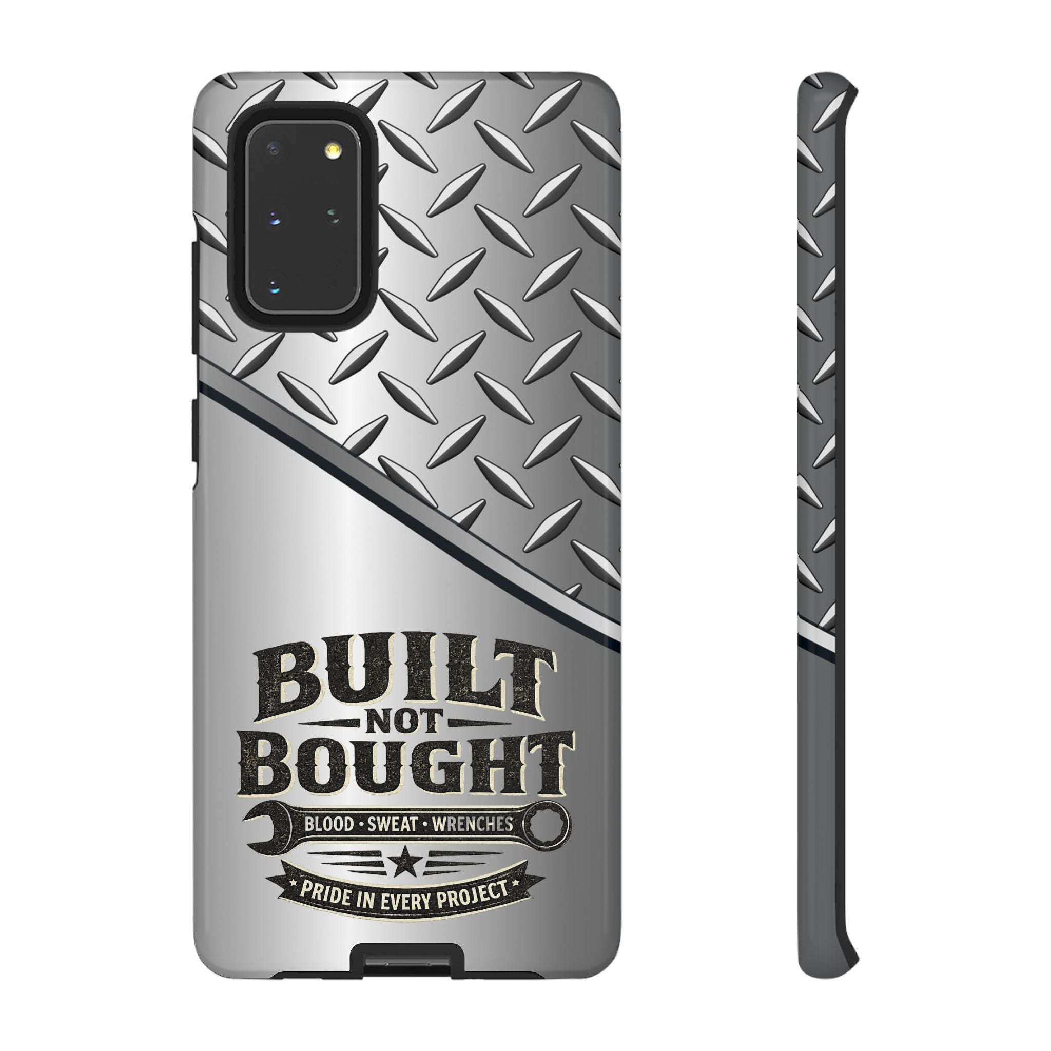 Built Not Bought Metal Diamond-Plate Phone Case — Rugged Tool Lover Gift - Creations by Chris and Carlos
