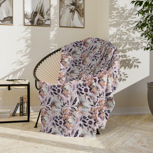 Floral Velveteen Microfiber Blanket — Soft Vintage Watercolor Bouquet Throw - Creations by Chris and Carlos