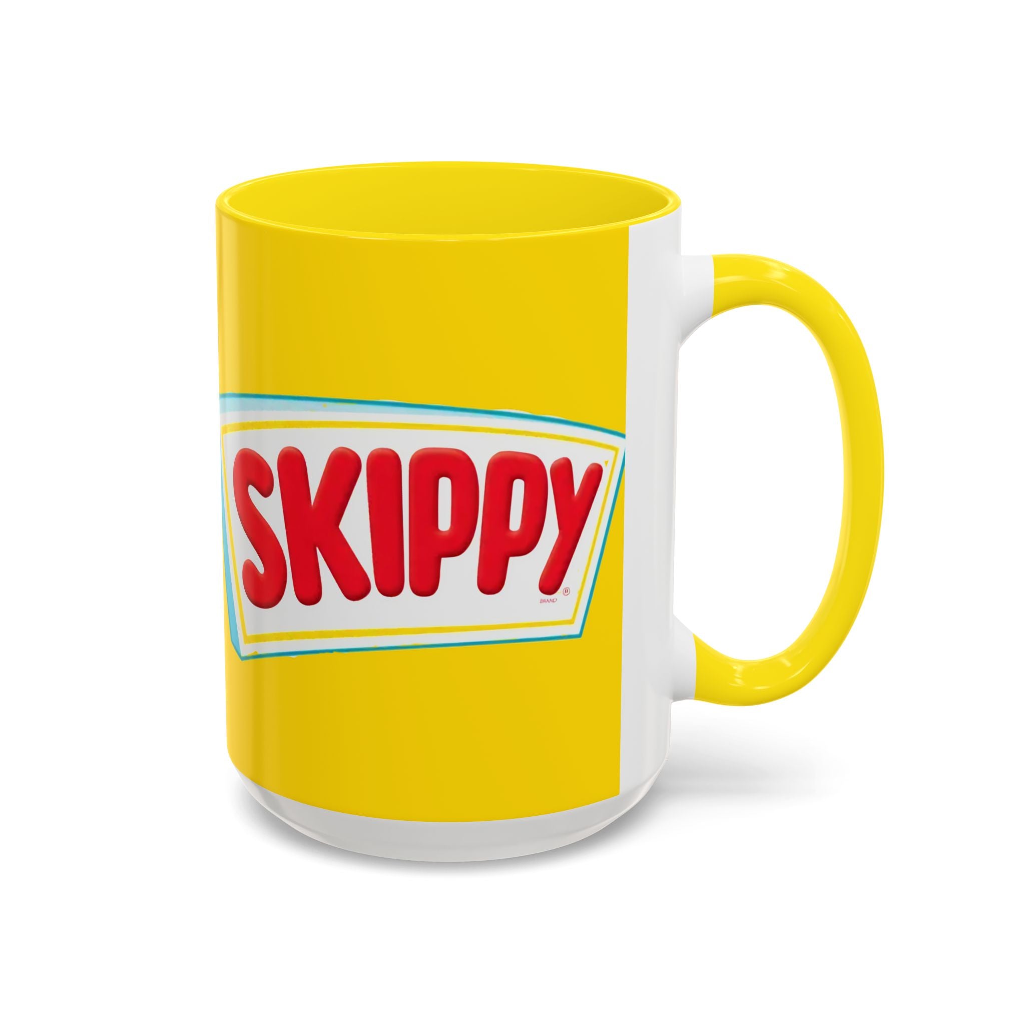 Skippy Retro Logo Coffee Mug — Yellow Accent Peanut Butter Inspired 11/15oz - Creations by Chris and Carlos