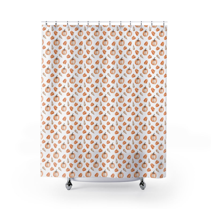 Pumpkin Pattern Shower Curtain — Watercolor Autumn Pumpkin Bathroom Decor