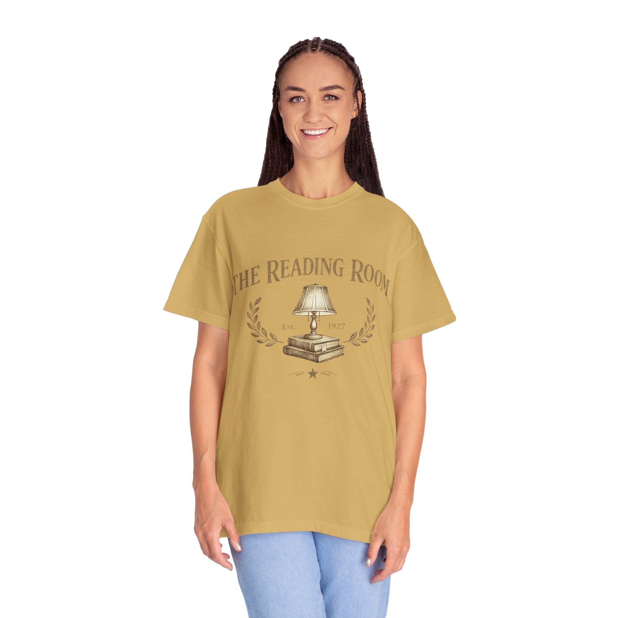 Reading Room T-Shirt — Vintage Lamp & Books Graphic Tee for Book Lovers - Creations by Chris and Carlos