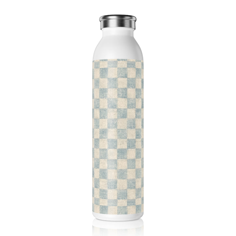 Bramble & Birch™ Home | Chic Checkerboard™ Blue Slim Water Bottle - Creations by Chris and Carlos