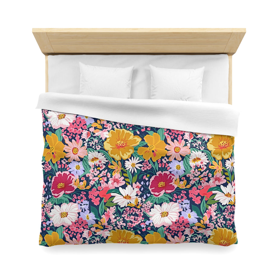 The Artisanal Flora Gallery Floral Duvet Cover — Bright Garden Bloom Microfiber Bedding