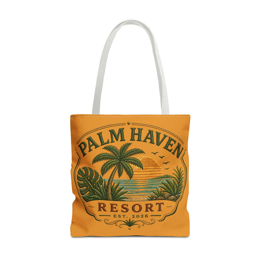 Palm Haven Resort Tote Bag – Vintage Tropical Beach Sunset Design - Creations by Chris and Carlos