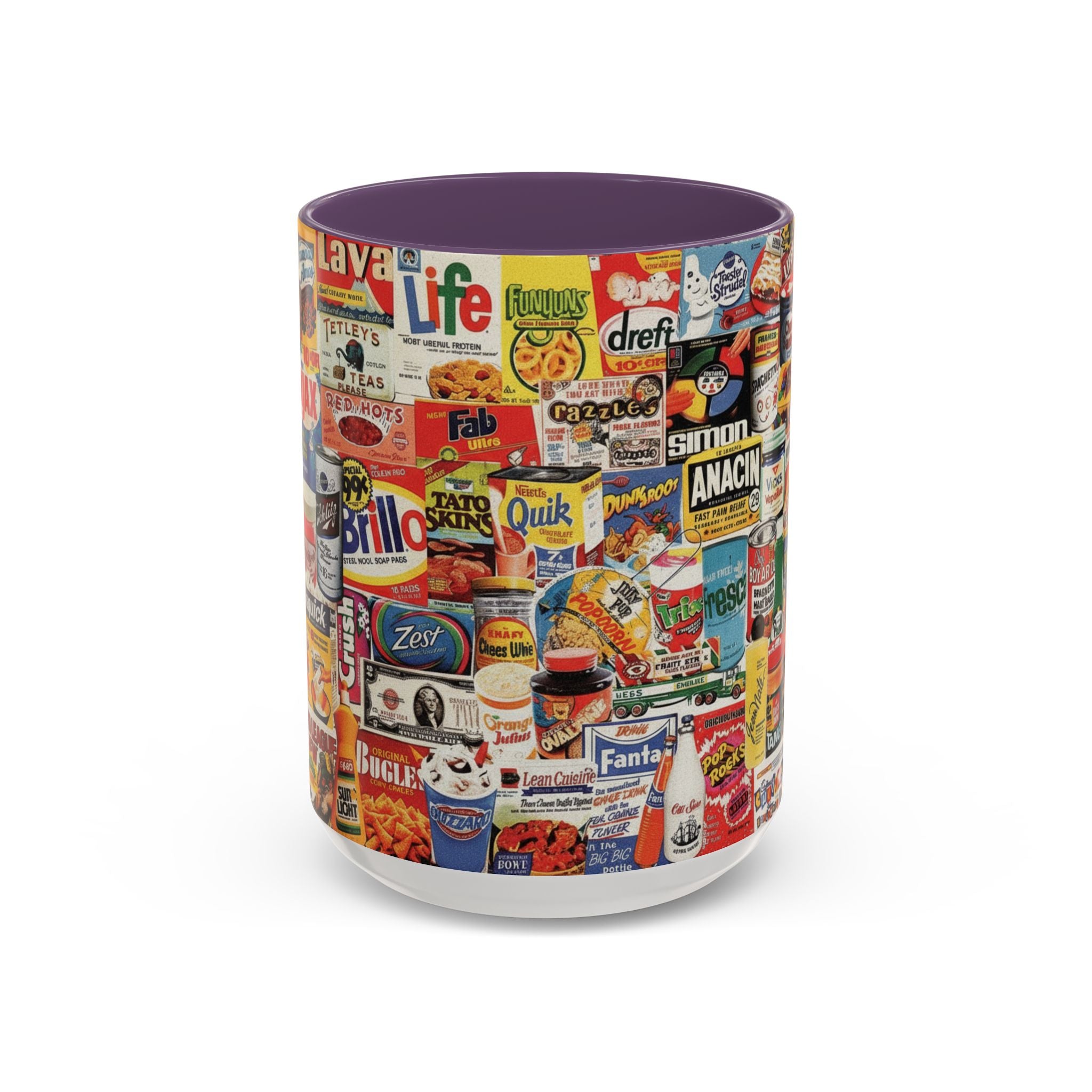 Vintage Retro Ads Coffee Mug — Collage of Classic Brand Labels (11/15oz Accent Mug) - Creations by Chris and Carlos