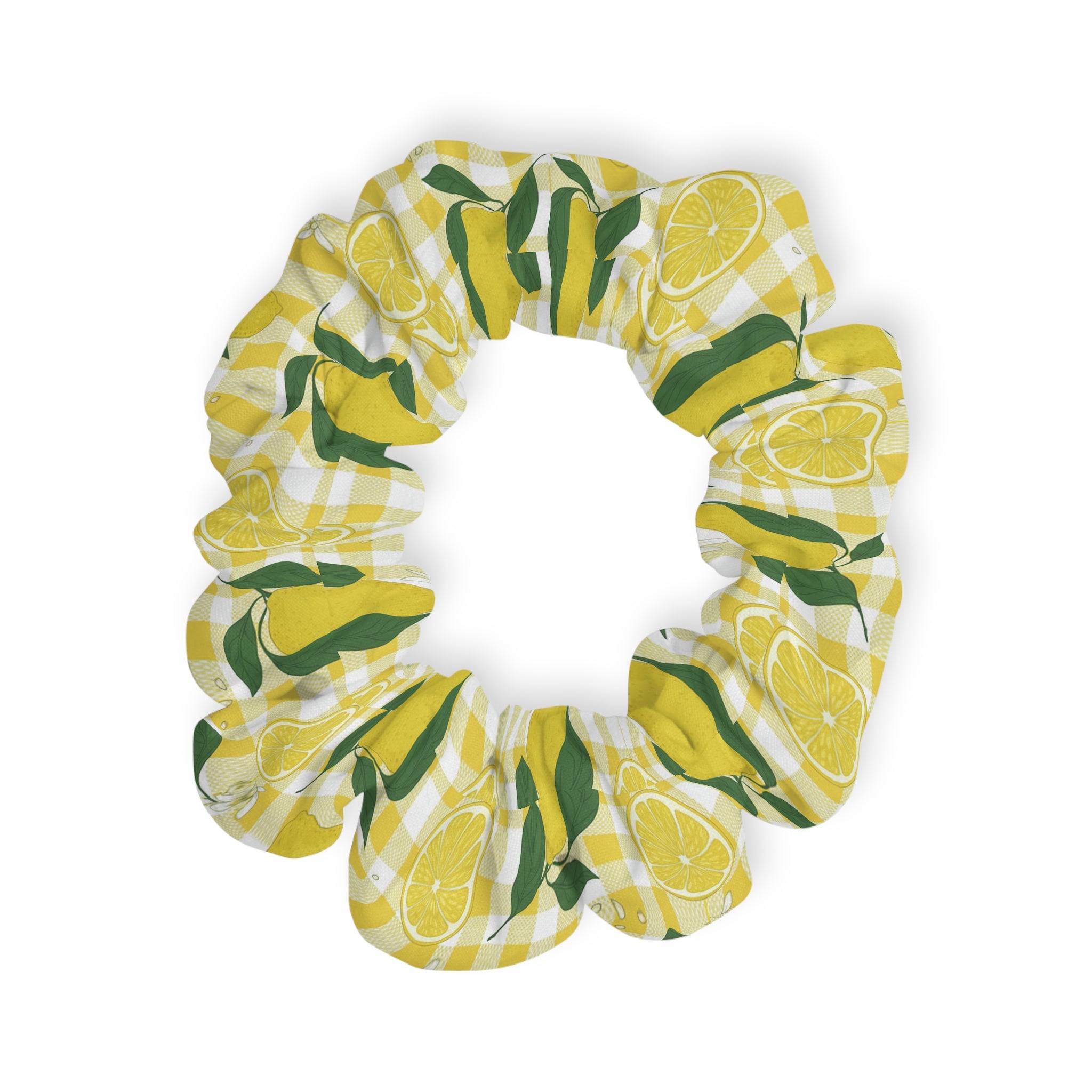 Lemon Gingham Scrunchie — Bright Citrus Hair Tie for Summer & Gifts - Creations by Chris and Carlos