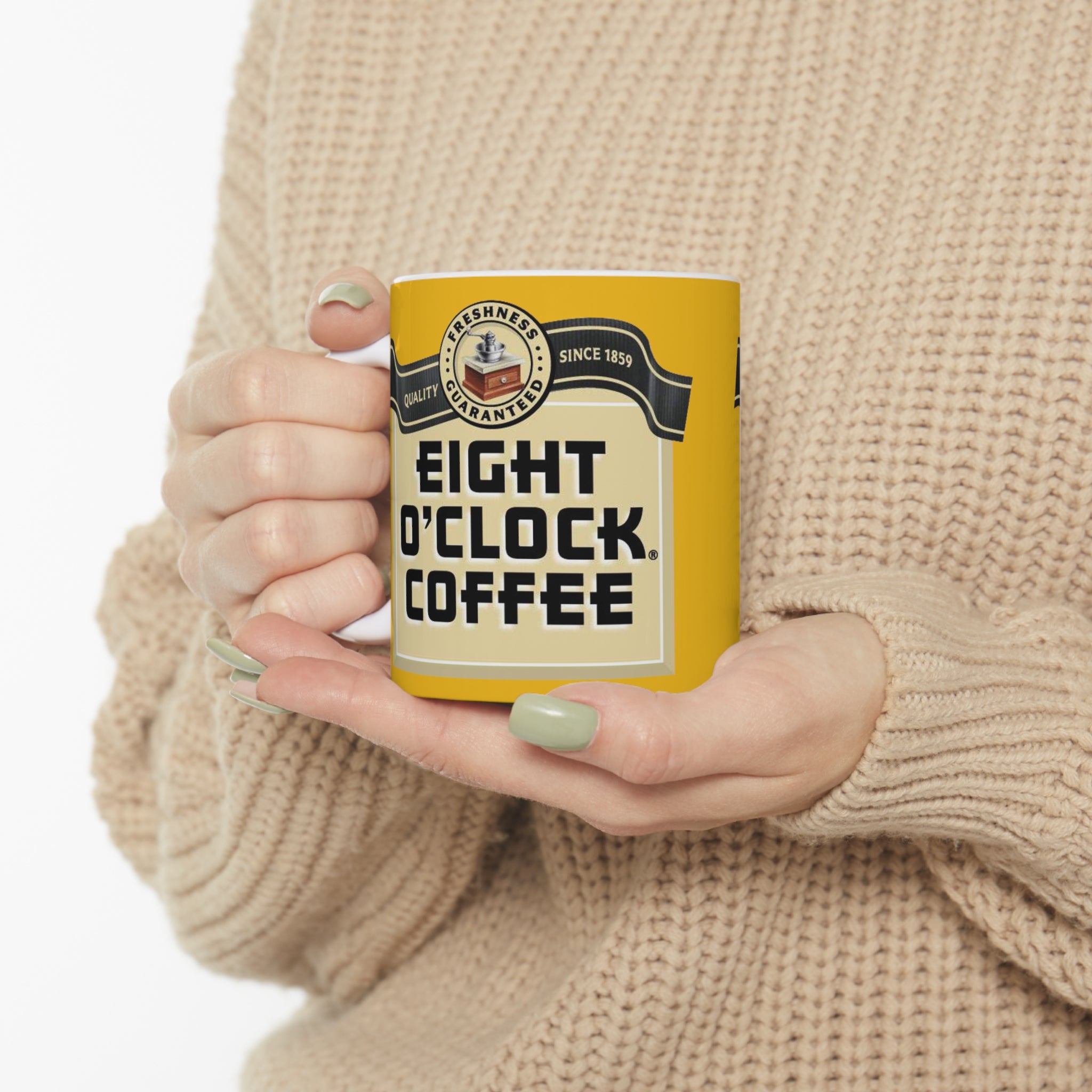 Eight O'Clock Coffee- White Ceramic Mug - Creations by Chris and Carlos