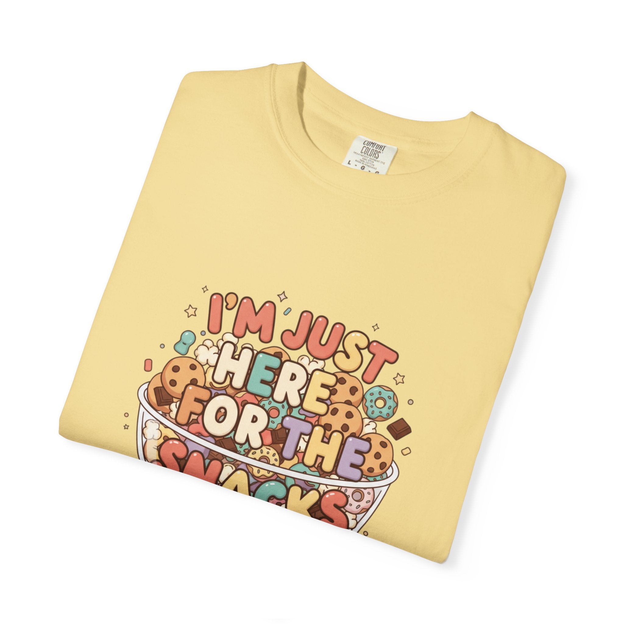 T-Shirt — "I'm Just Here for the Snacks" Funny Retro Graphic Tee - Creations by Chris and Carlos