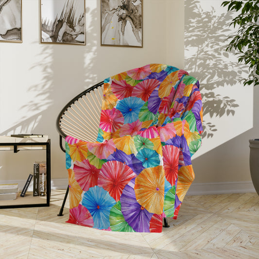Sol y Alegría (Sun and Joy) Collection- Cactus Succulent Pattern Microfiber Blanket Soft Velveteen Throw for Home & Garden LoversTropical Parasol Velveteen Microfiber Blanket — Bright Floral Beach Umbrella Print, Cozy Travel & Home Throw - Creations by Chris and Carlos
