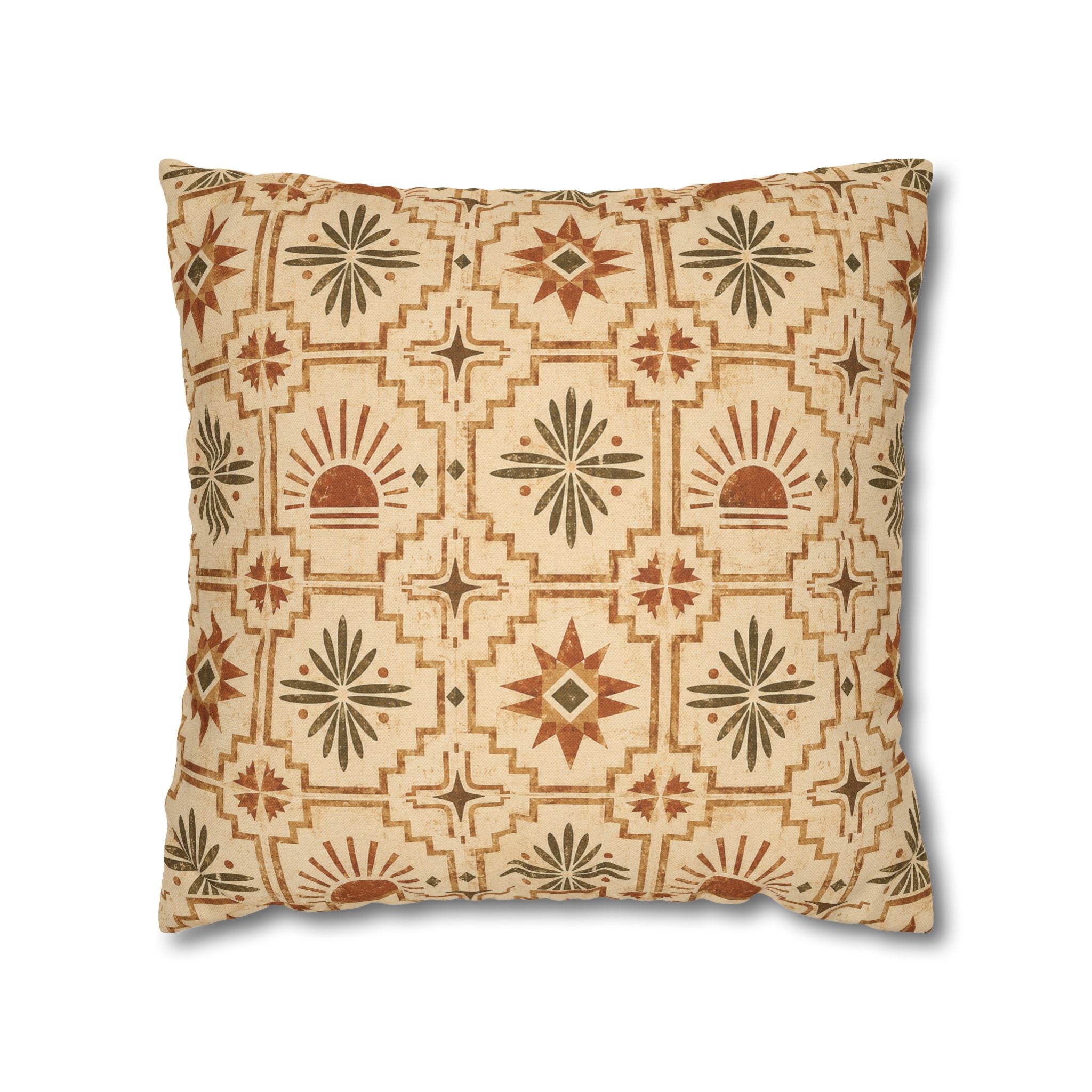 Southwestern Sunburst Pattern Pillowcase — Boho Geometric Throw Cover - Creations by Chris and Carlos