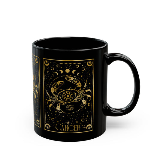 Cancer Zodiac Black Mug — Gold Astrological Tarot-Style Coffee Cup (11oz/15oz) - Creations by Chris and Carlos