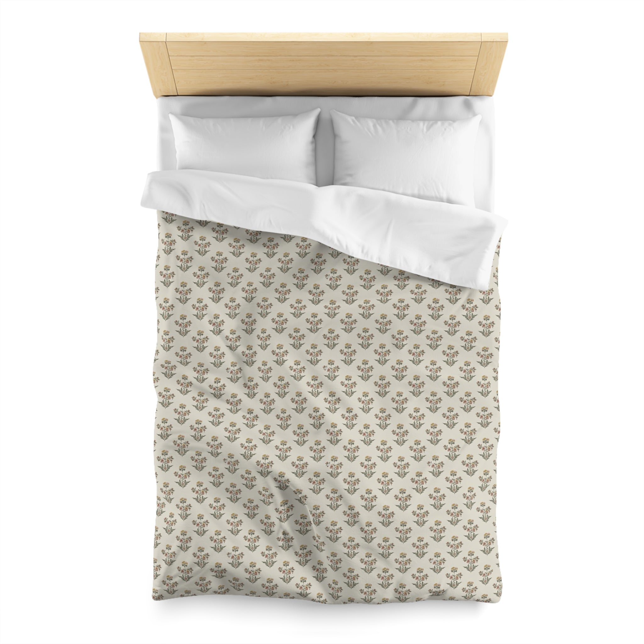 Neutral Floral Pattern Microfiber Duvet Cover — Minimal Boho Bedding - Creations by Chris and Carlos