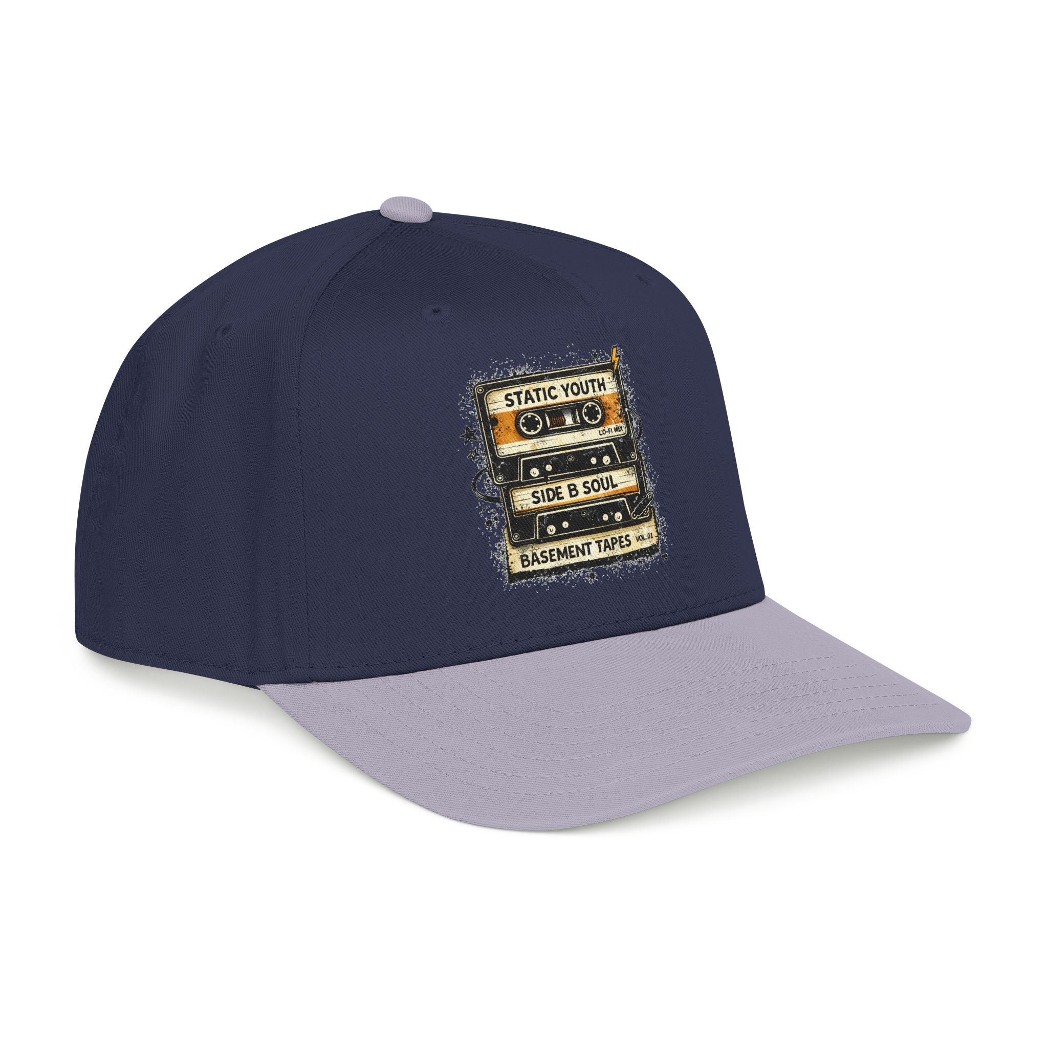 Vintage Cassette Baseball Cap — "Static Youth / Side B Soul" Retro Tape Design - Creations by Chris and Carlos