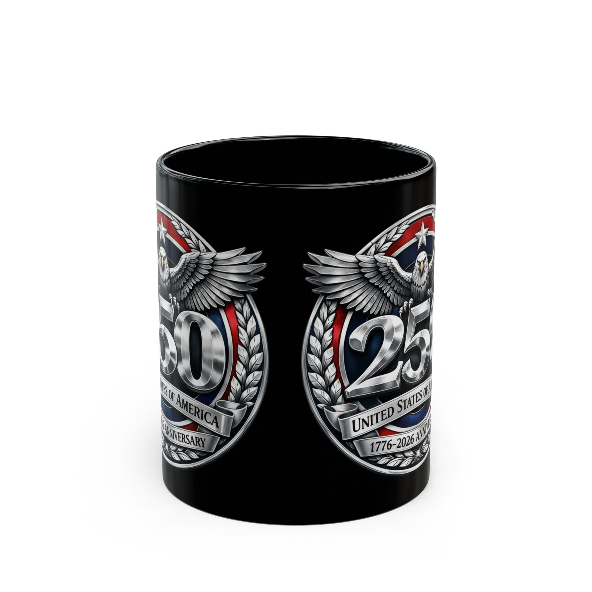 250th Anniversary Eagle Coffee Mug — United States Bicentennial Commemorative Black Mug (11oz, 15oz) - Creations by Chris and Carlos