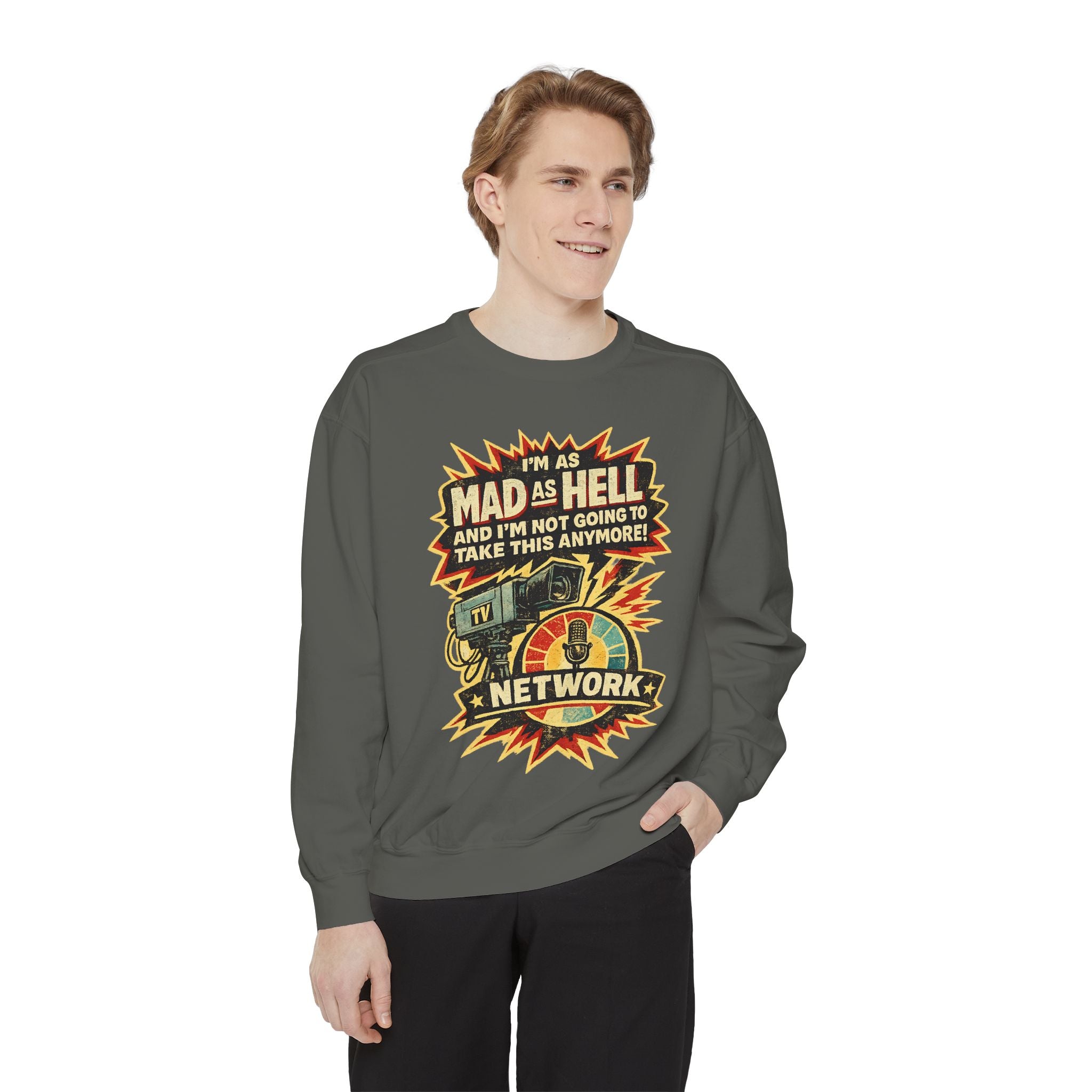 Mad As Hell TV Network Sweatshirt — Vintage Protest Graphic Crewneck - Creations by Chris and Carlos
