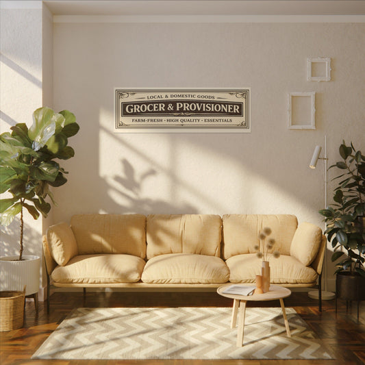 Grocer & Provisioner Vintage Canvas Sign - Rustic Farmhouse Kitchen Wall Art - Creations by Chris and Carlos