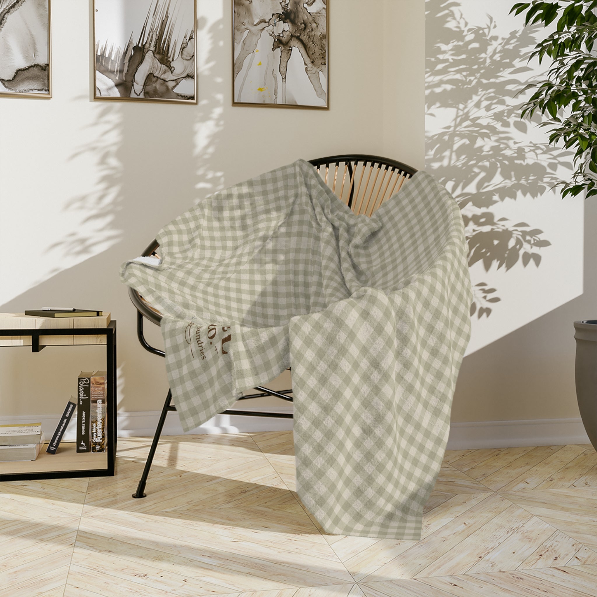 Velveteen Microfiber Blanket — Vintage Plaid 'Old Soul Trading Co.' Cozy Throw - Creations by Chris and Carlos