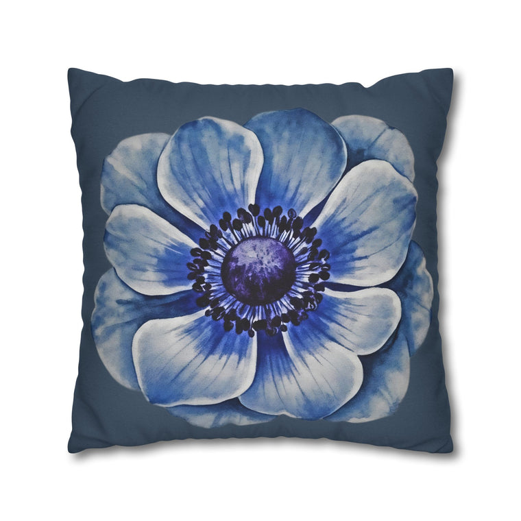 The Slate & Sage Collection- Thelma Navy Blue Watercolor Anemone Pillowcase - Floral Square Decorative Throw Pillow Cover