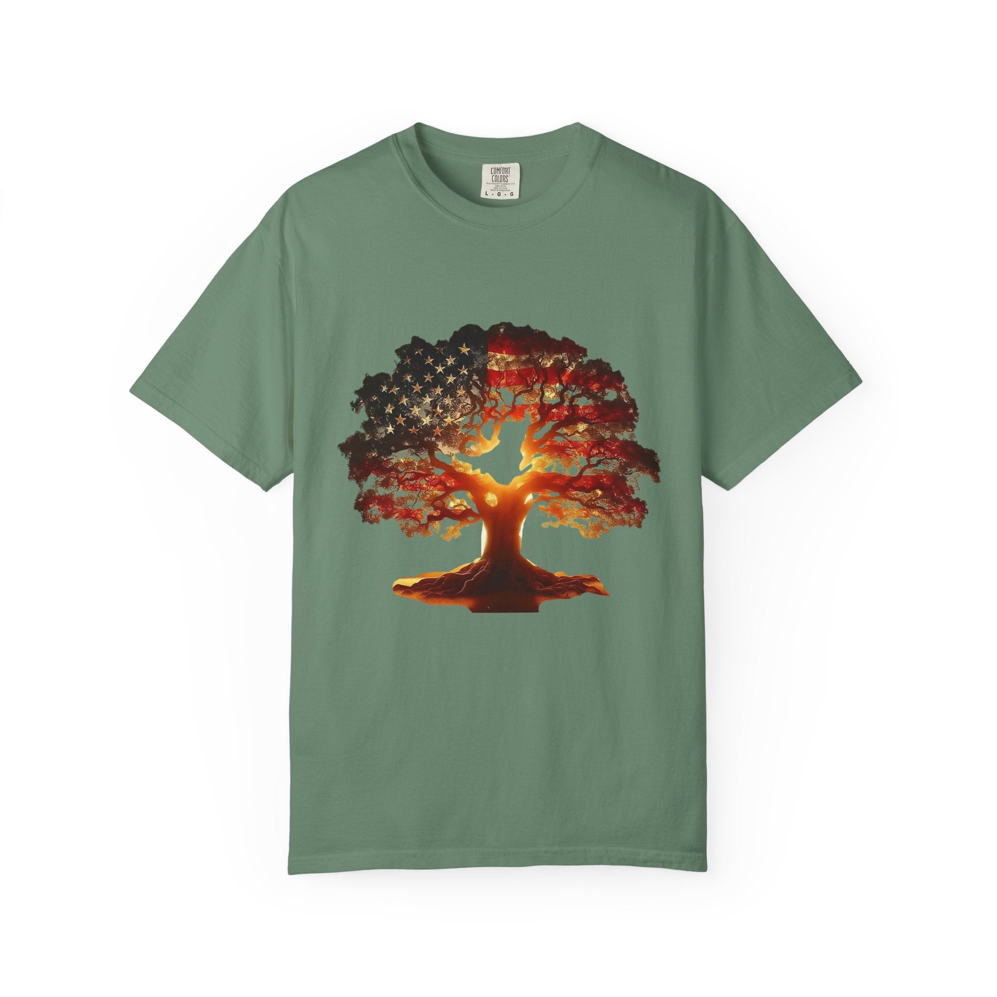 Patriotic Tree of Life T-Shirt — American Flag Sunset Graphic - Creations by Chris and Carlos