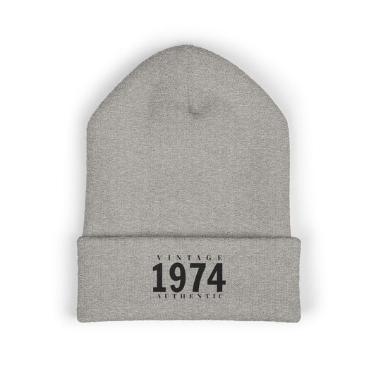 Vintage 1974 Embroidered Cuffed Beanie- Personalize - Creations by Chris and Carlos