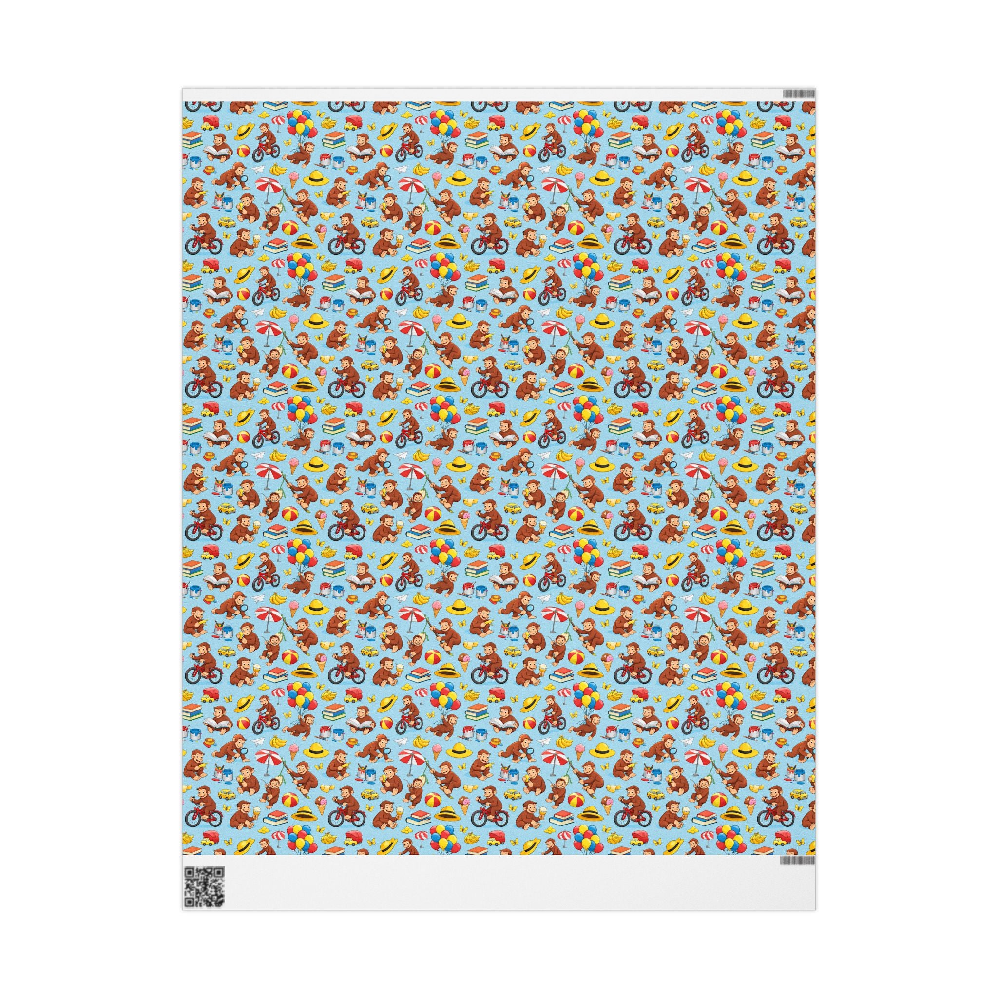 Wrapping Paper Roll — Playful Curious George Monkey Pattern Gift Wrap (Blue) - Creations by Chris and Carlos