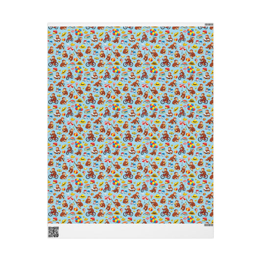 Wrapping Paper Roll — Playful Curious George Monkey Pattern Gift Wrap (Blue) - Creations by Chris and Carlos