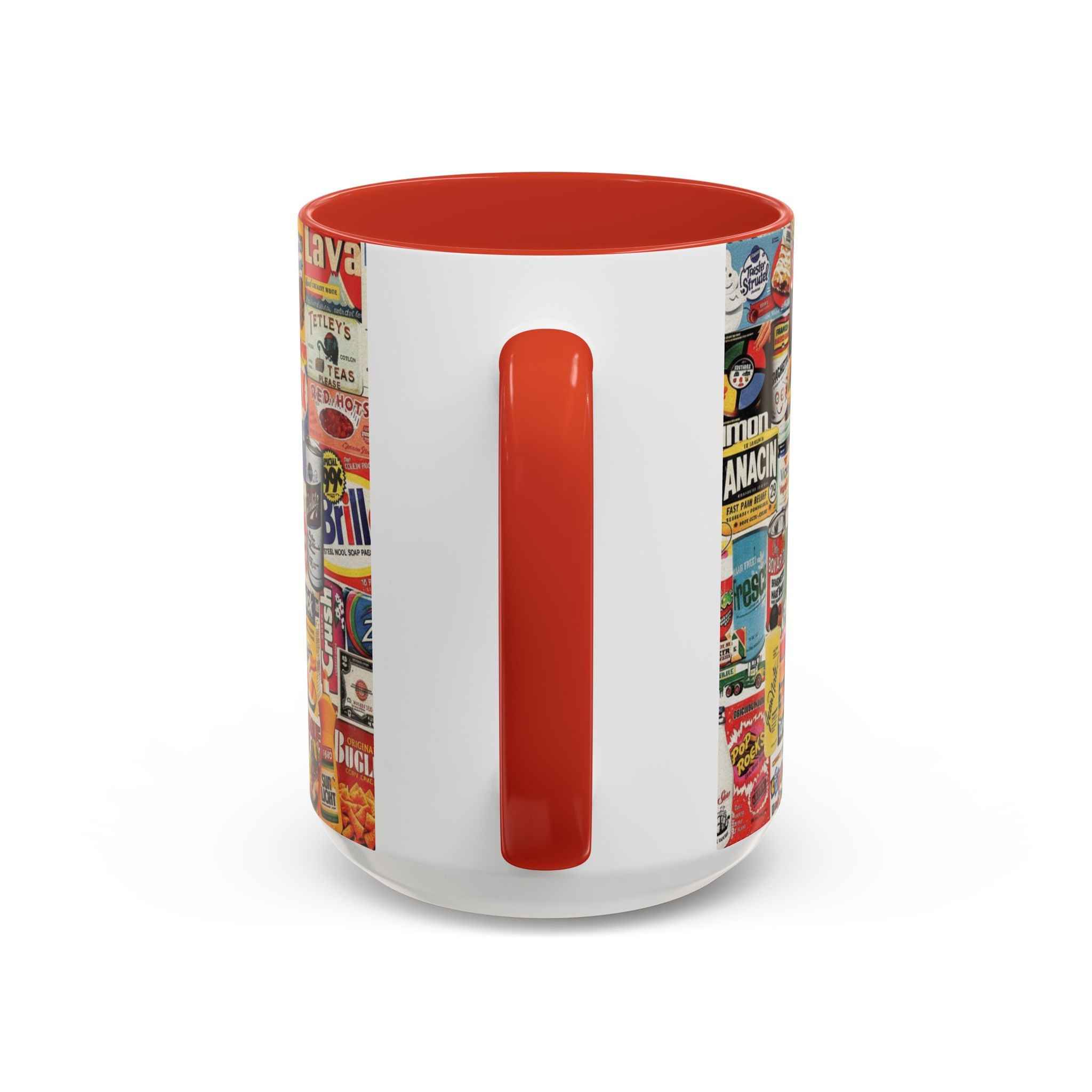 Vintage Retro Ads Coffee Mug — Collage of Classic Brand Labels (11/15oz Accent Mug) - Creations by Chris and Carlos