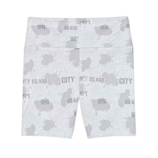Coney Island City Gray Splatter Women's Workout Shorts - Creations by Chris and Carlos