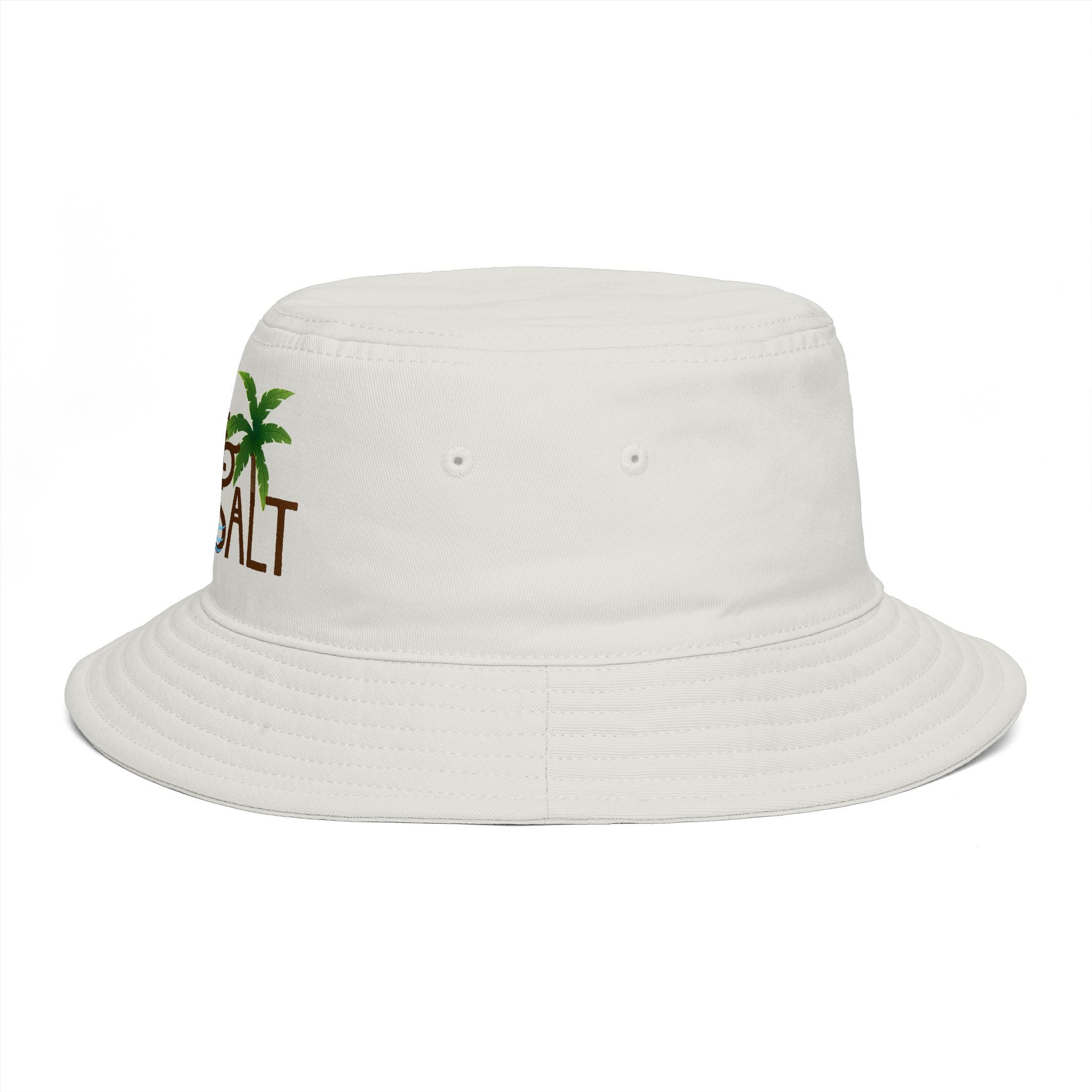 Sea & Salt Embroidered Bucket Hat — Palm Tree Beach Sun Hat - Creations by Chris and Carlos