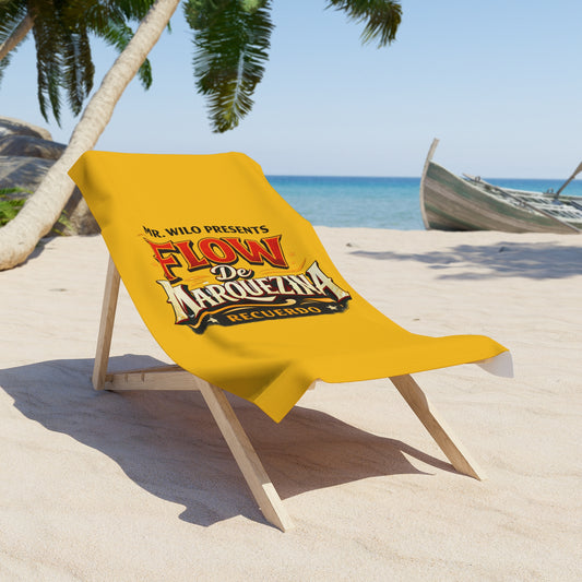 Beach Towel - Flow de Marquezina Recuerdo Vintage Logo (Yellow) - Creations by Chris and Carlos