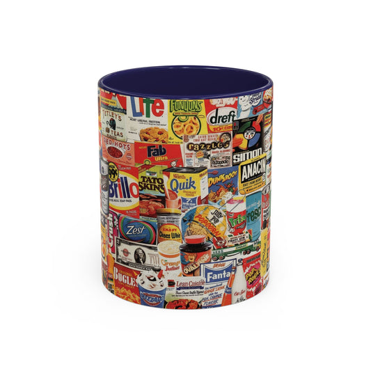 Vintage Retro Ads Coffee Mug — Collage of Classic Brand Labels (11/15oz Accent Mug) - Creations by Chris and Carlos