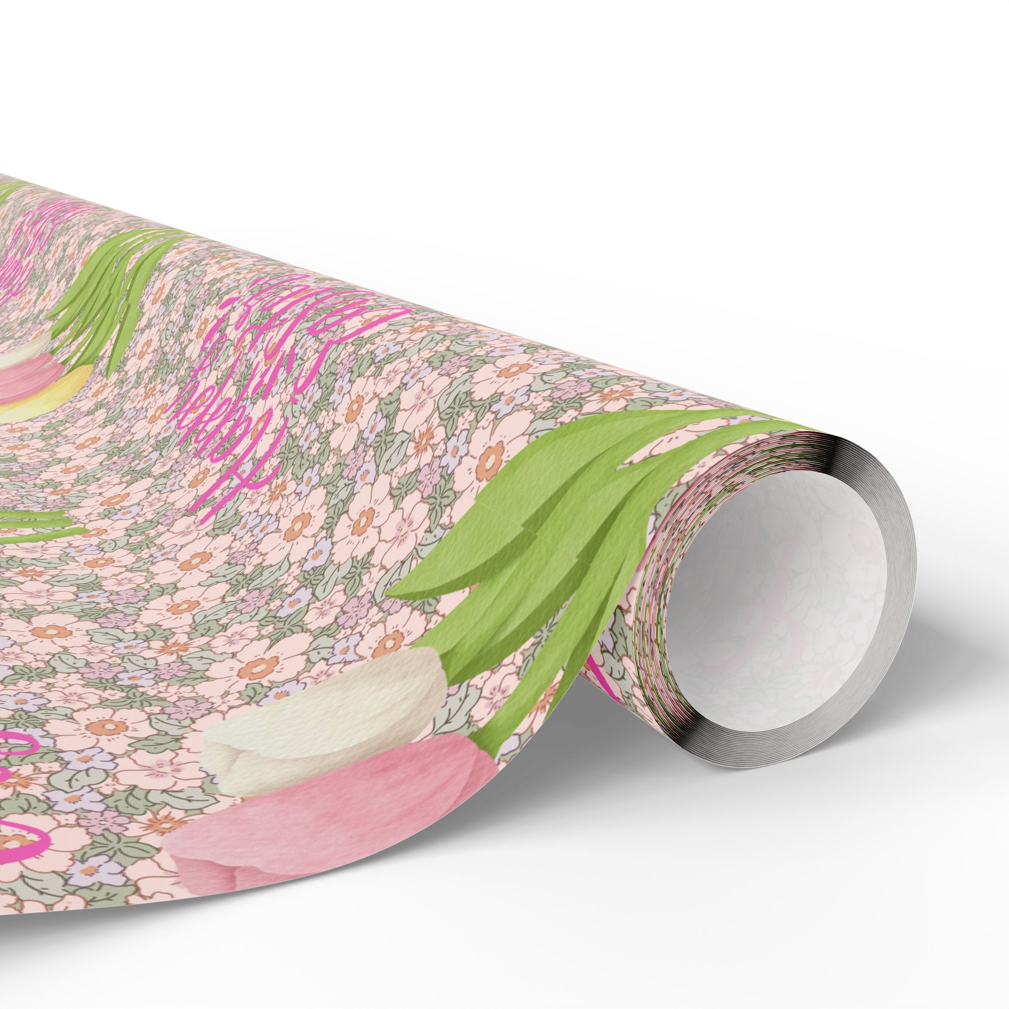 Easter Floral Tulip Wrapping Paper Roll — Pink Vintage Bouquet Gift Wrap - Creations by Chris and Carlos