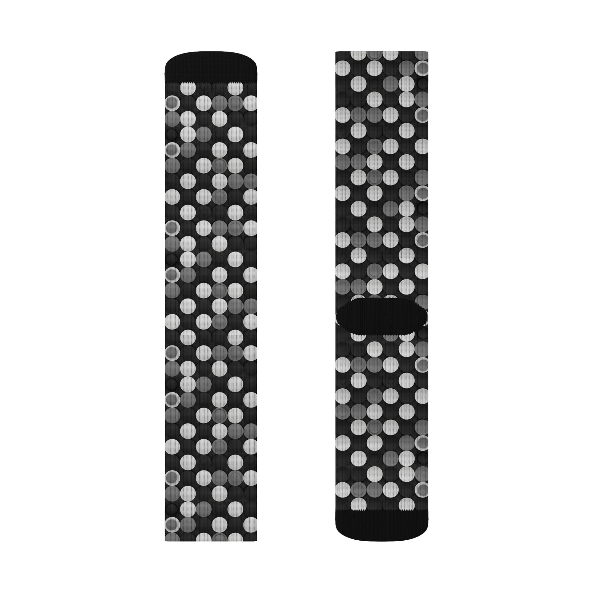 Prism Point Athletic Collection- Black & White Bubble Pattern Sublimation Socks Retro Polka Dot Crew Socks - Creations by Chris and Carlos