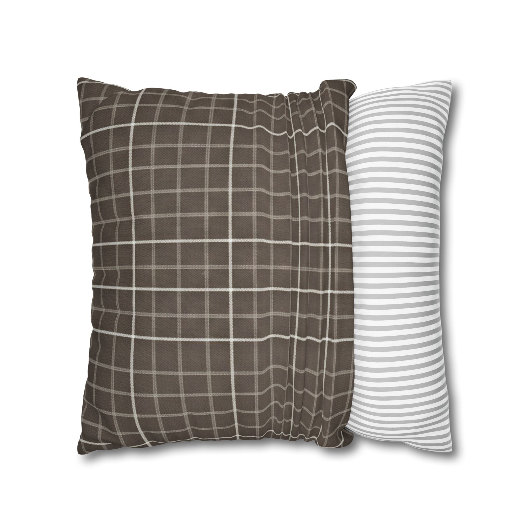 Brown Plaid Square Pillowcase — Cozy Farmhouse Throw Pillow Cover - Creations by Chris and Carlos