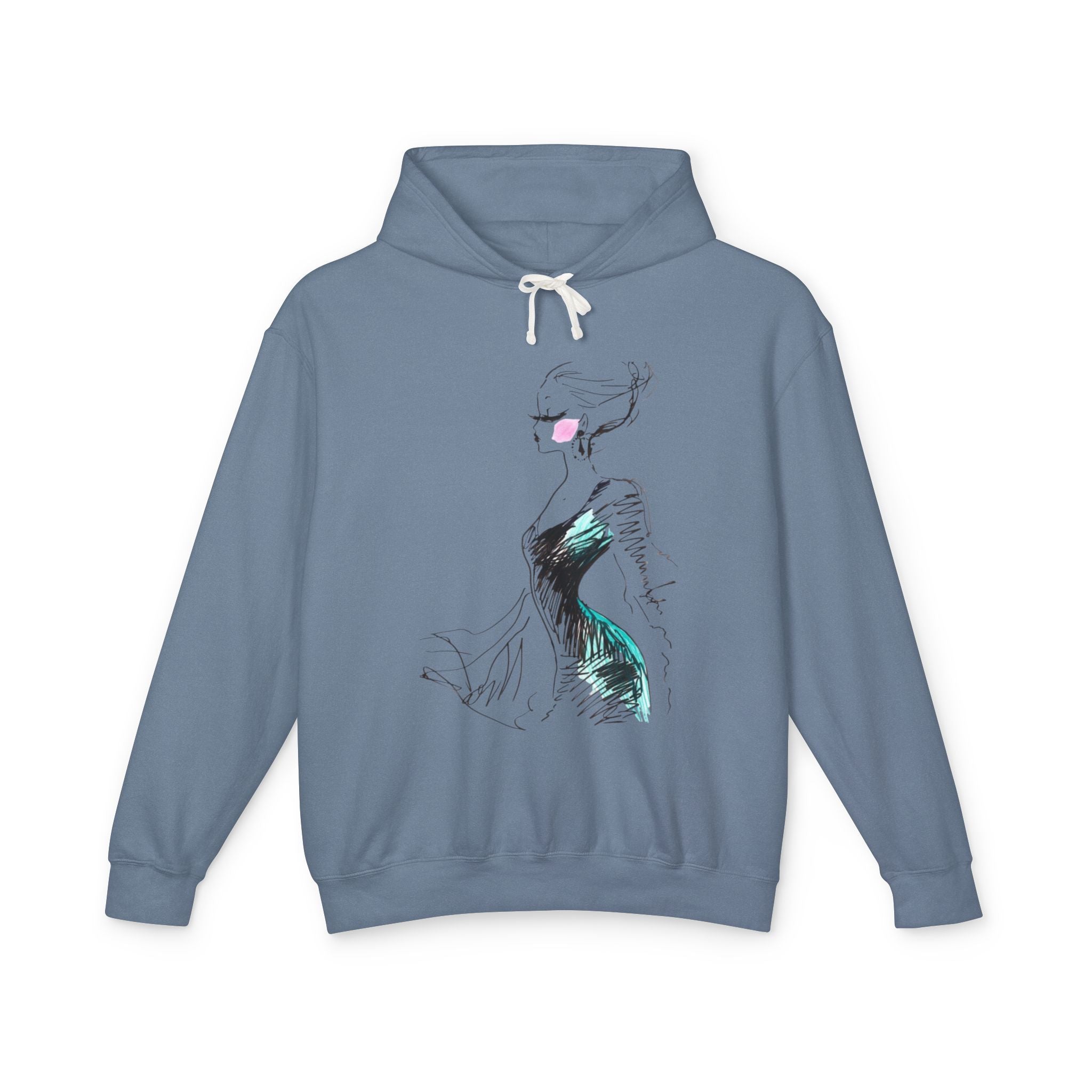 Fashion Sketch Hoodie — Elegant Brushstroke Dress Illustration - Creations by Chris and Carlos