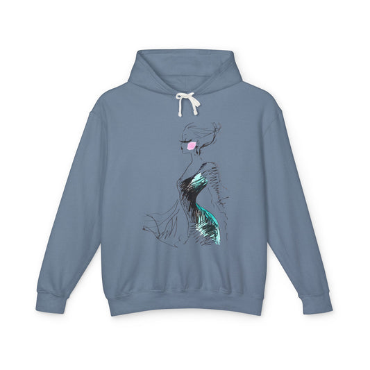 Fashion Sketch Hoodie — Elegant Brushstroke Dress Illustration - Creations by Chris and Carlos