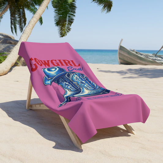 Cowgirl Era Beach Towel — Pink Western Cowboy Boots Design - Creations by Chris and Carlos