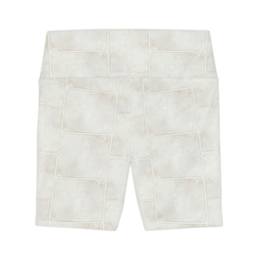 Women's Workout Shorts — Light Washed Patchwork Print AOP - Creations by Chris and Carlos