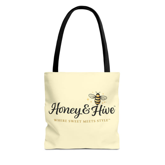 Honey & Hive Logo Tote Bag — Cute Bee Market Tote, "Where Sweet Meets Style" - Creations by Chris and Carlos