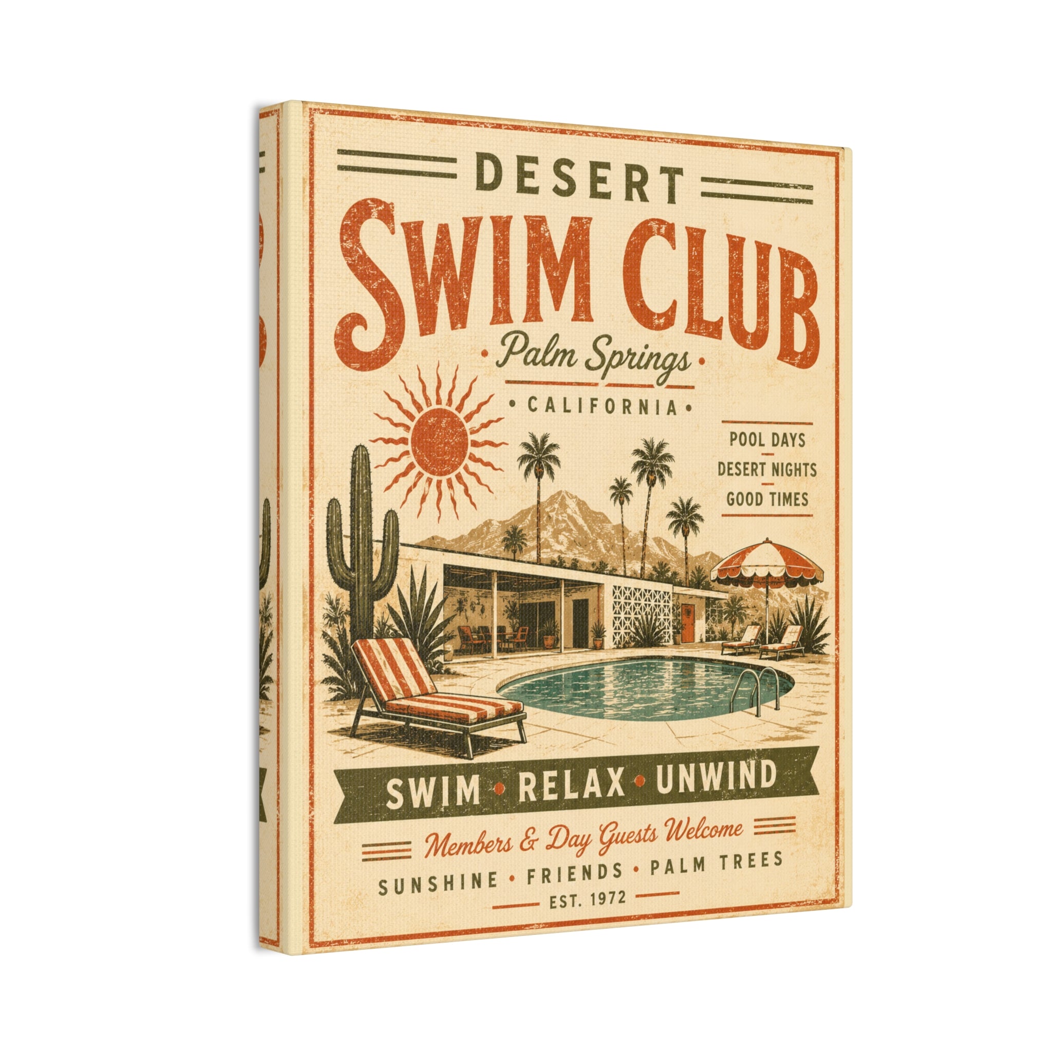 Desert Swim Club Palm Springs Canvas Wall Art — Retro Pool Vintage Poster - Creations by Chris and Carlos