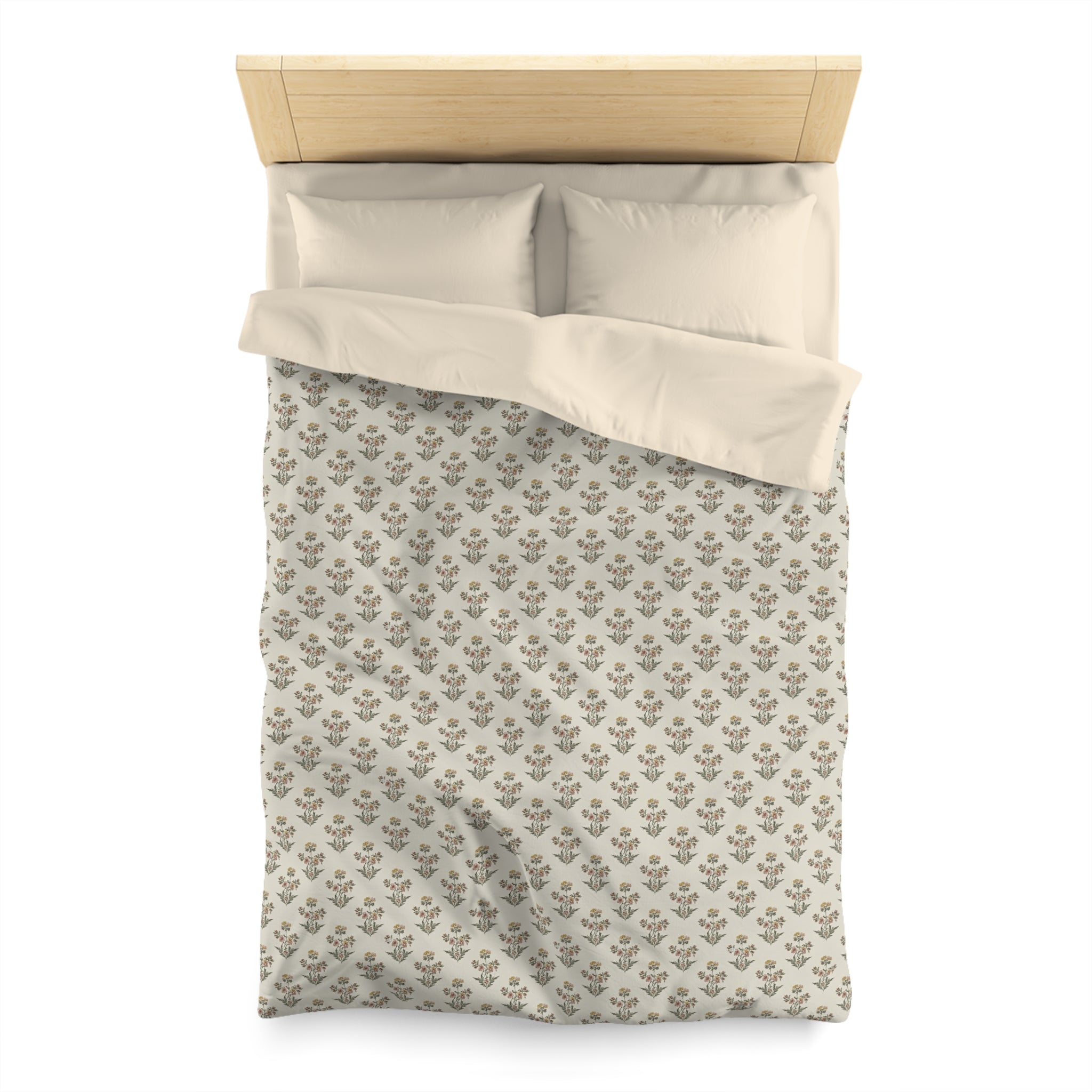 Neutral Floral Pattern Microfiber Duvet Cover — Minimal Boho Bedding - Creations by Chris and Carlos