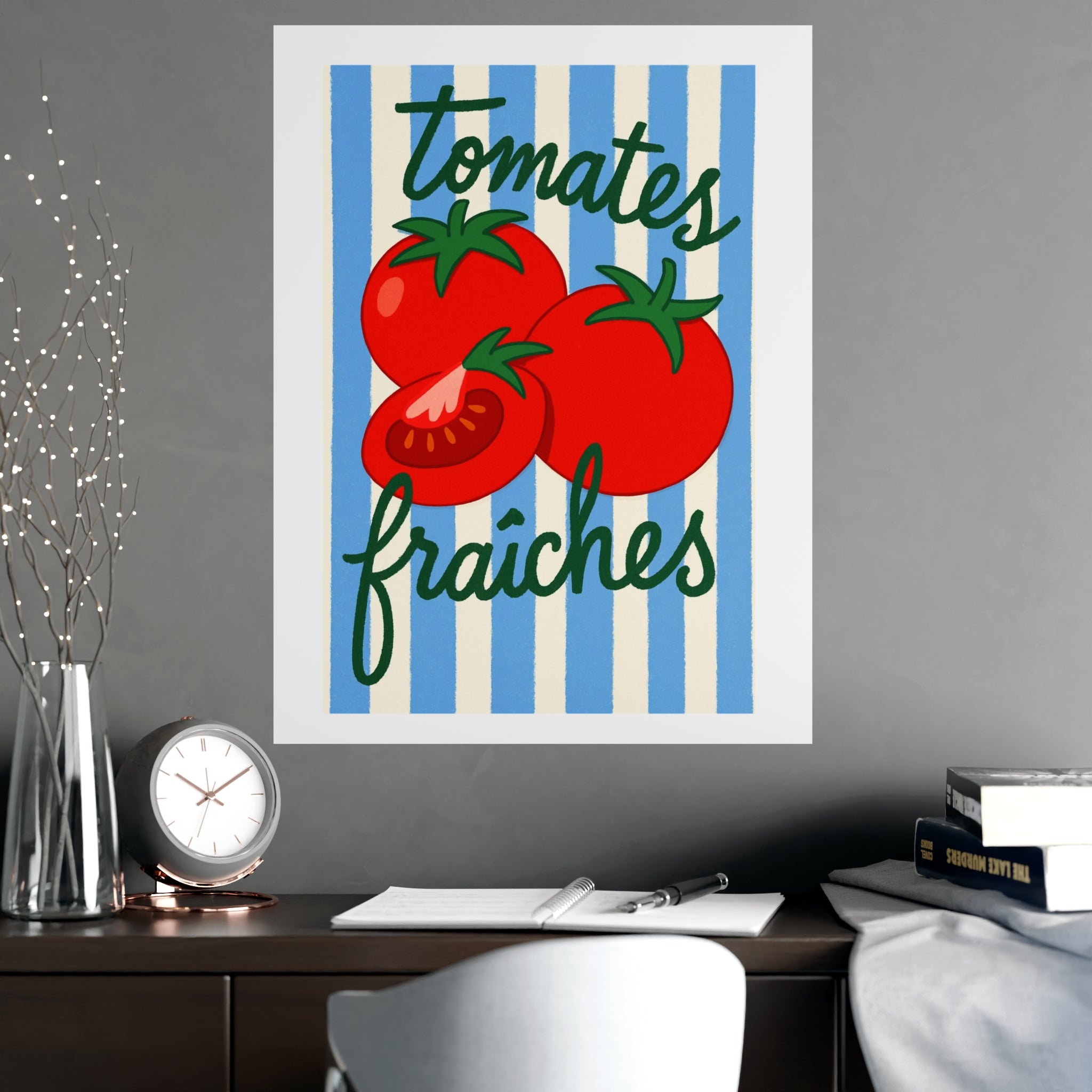 Tomates Fraîches Kitchen Poster — Vintage Stripe Tomato Art Print - Creations by Chris and Carlos