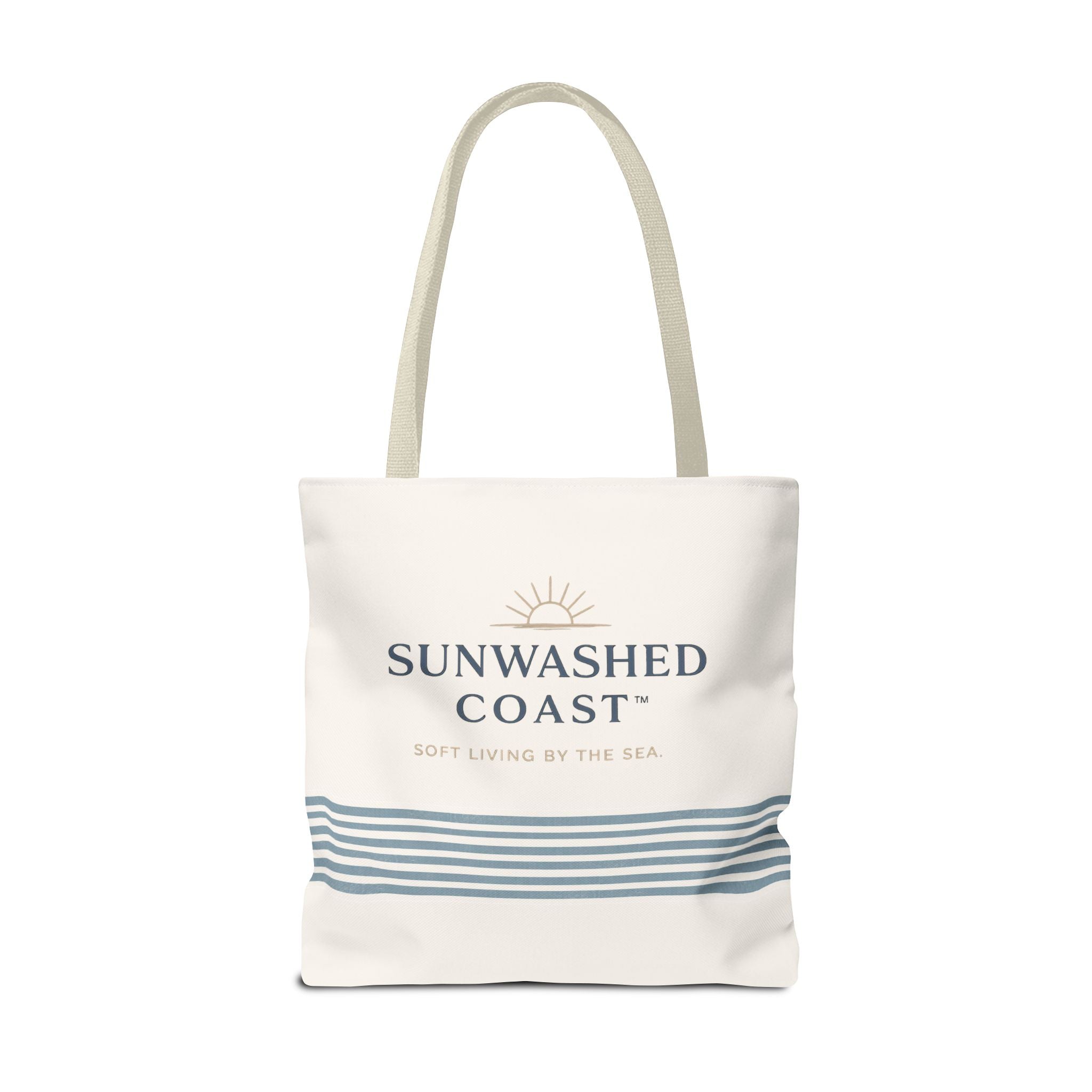 Sunwashed Coast Tote Bag – Coastal Striped Beach Canvas Tote (“Sunwashed Coast” Logo) - Creations by Chris and Carlos
