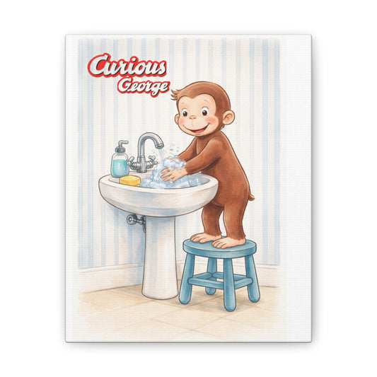 Curious George Handwashing Nursery Canvas Print - Creations by Chris and Carlos