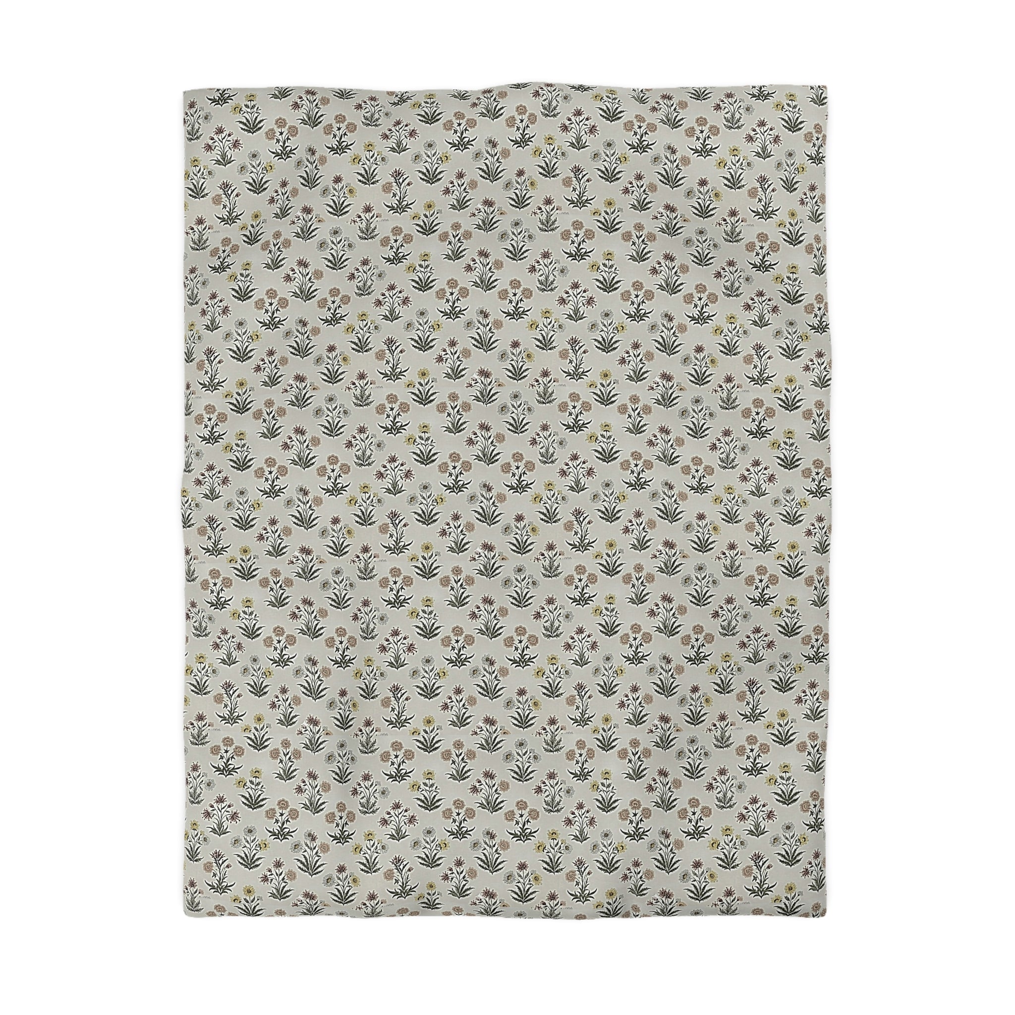 Floral Folk Pattern Duvet Cover — Neutral Microfiber Bedding - Creations by Chris and Carlos
