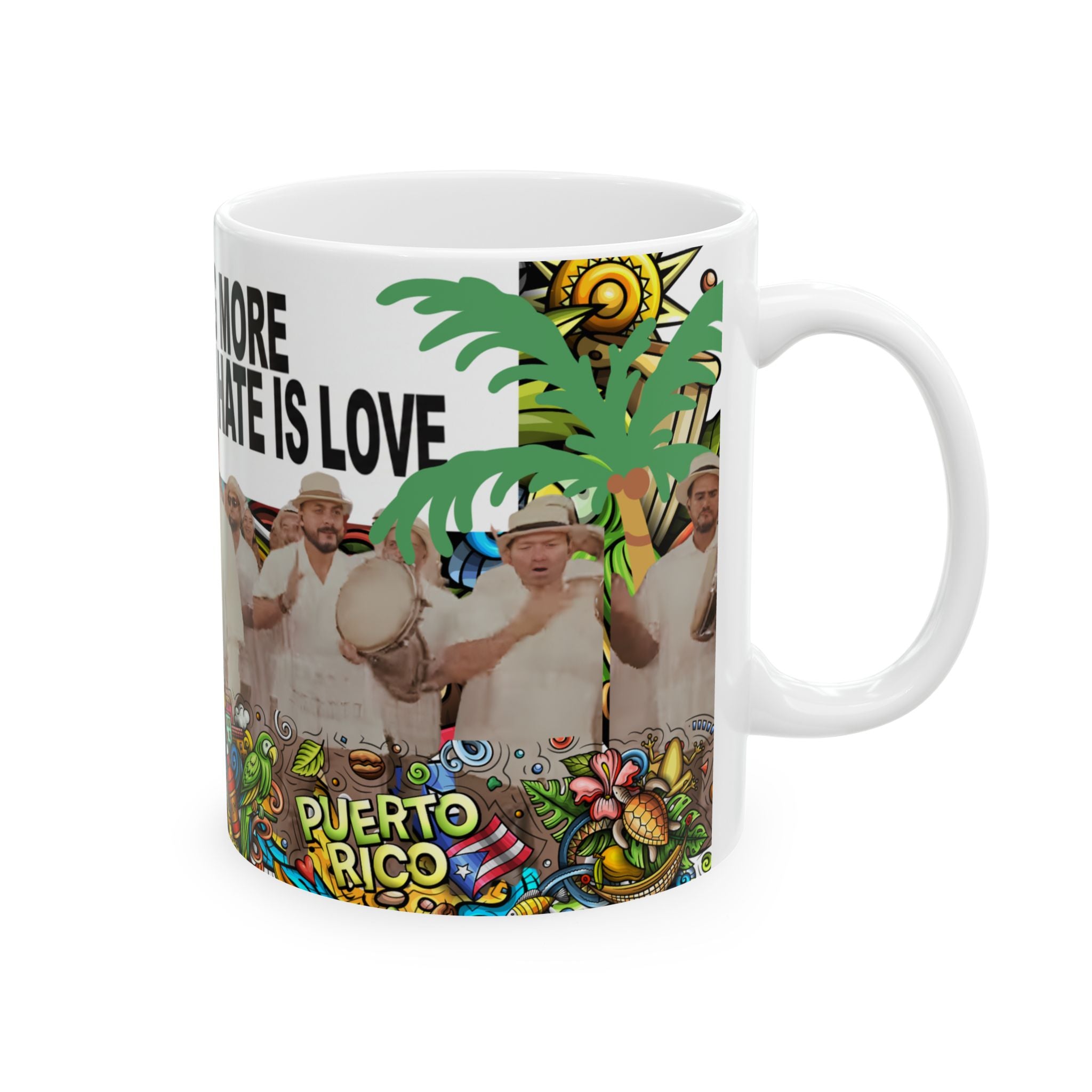 Inspirational Ceramic Mug — “The Only Thing More Powerful Than Hate Is Love” with Colorful Illustrations - Creations by Chris and Carlos