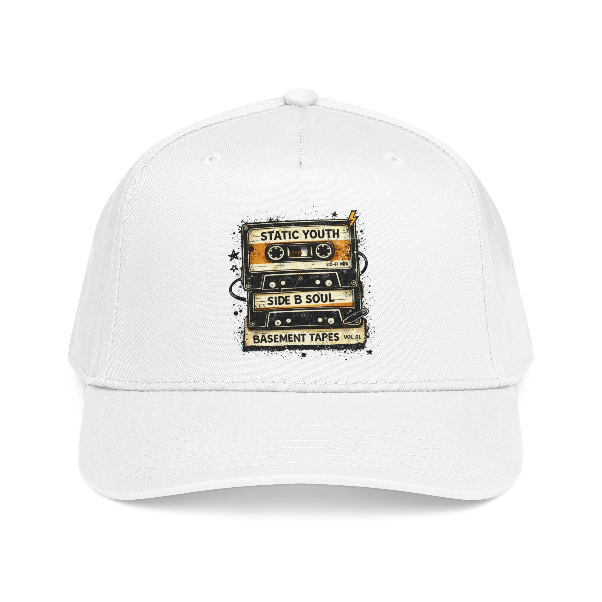 Vintage Cassette Baseball Cap — "Static Youth / Side B Soul" Retro Tape Design - Creations by Chris and Carlos