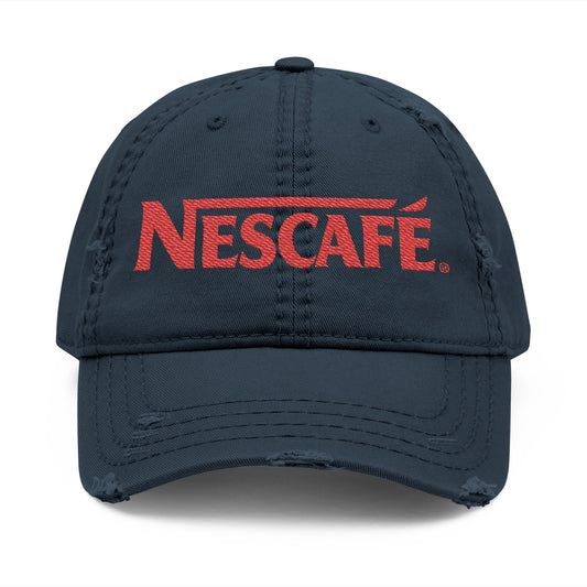 Nescafe Dad Hat — Distressed Embroidered Nescafé Logo - Creations by Chris and Carlos